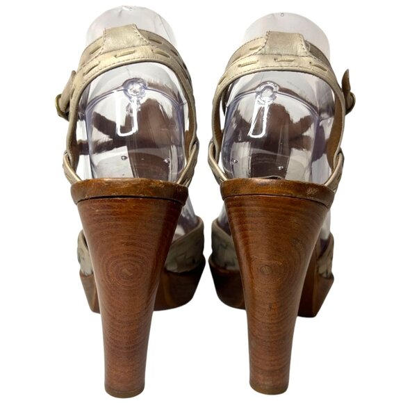 BOTTEGA VENETA Intrecciato Leather Ankle Strap Platform Sandals 38 8 Woven Gray - Picture 8 of 9